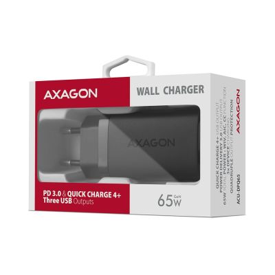 9. AXAGON ACU-DPQ65 Wandladegerät, GaN 65W, 3x Anschlüsse (USB-A + 2x USB-C), PD3.0/QC4+/PPS/Apple