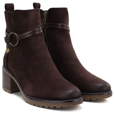 4. Wildleder-Ankle-Boots für Damen mit Blockabsatz, braun, Potocki SZ12527