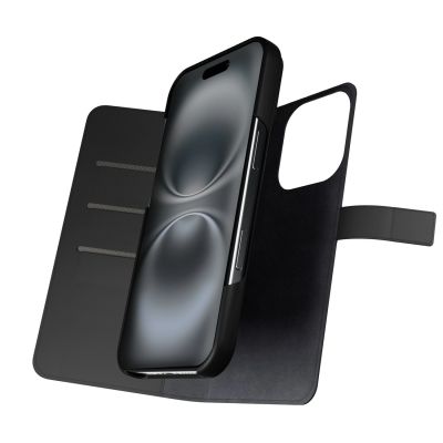 2. Puro Wallet Abnehmbare MagSafe 2in1 Öko-Lederhülle mit Klappe und Geldbörse für iPhone 16 Pro – Schwarz