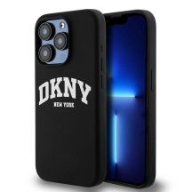 DKNY Liquid Silicone MagSafe iPhone 14 Pro Hülle mit weißem Logo-Aufdruck – Schwarz