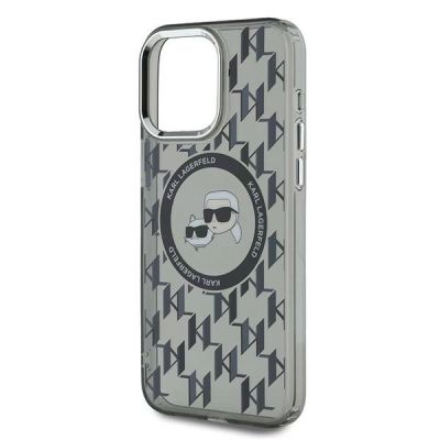 6. Karl Lagerfeld IML Monogram Karl & Choupette Head MagSafe Hülle für iPhone 15 Pro – Schwarz