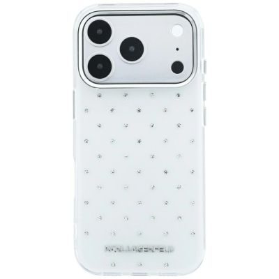 3. Karl Lagerfeld IML Strass-Hülle mit galvanisiertem Logo für iPhone 17 Pro / 18 Pro – Weiß