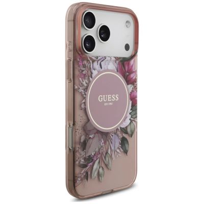 4. Guess IML Flowers Pearl Strap MagSafe Hülle für iPhone 18 Pro Max / 17 Pro Max – rosa