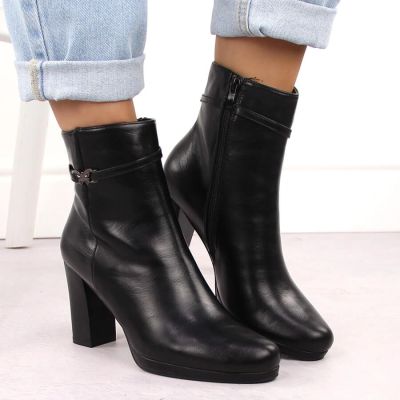 21. Damen-Stiefeletten mit Blockabsatz, gefüttert, schwarz, M.Daszyński AF125-22