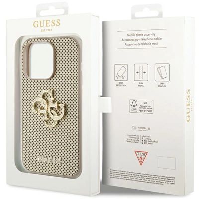 7. Guess Perforated 4G Glitter Hülle für iPhone 15 Pro – Gold