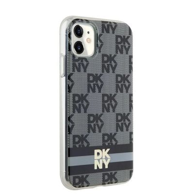 2. DKNY IML Checkered Mono Pattern & Printed Stripes MagSafe Hülle für iPhone 11 / Xr – Schwarz