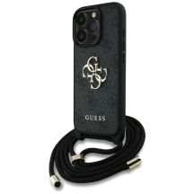 Guess 4G Big Logo Cord Stap Crossbody Case für iPhone 16 Pro Max Schwarz