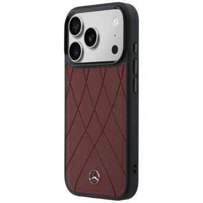 2. Mercedes Lederhülle mit gekreuzten Linien und MagSafe-Design für iPhone 17 Pro Max – rot