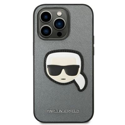 3. Karl Lagerfeld Saffiano Karl's Head Patch Case für iPhone 14 Pro - Silber