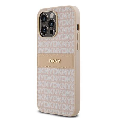 2. DKNY Lederhülle mit Monostreifen und Metalllogo für iPhone 14 Pro Max – Rosa