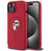 Karl Lagerfeld Silikon Karl&Choupette Heads Ring MagSafe iPhone 15 Hülle - Rot