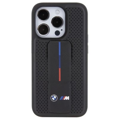 4. BMW Grip Stand Smooth & Perforated Hülle für iPhone 15 Pro – Schwarz