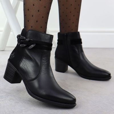 6. Damen-Ankle-Boots aus Leder mit schwarzem Absatz, Rieker Y2066-00