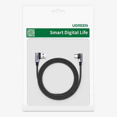 5. Ugreen 90° abgewinkeltes Kabel USB C - USB 2.0 480Mbps 3A 3m schwarz (US176)