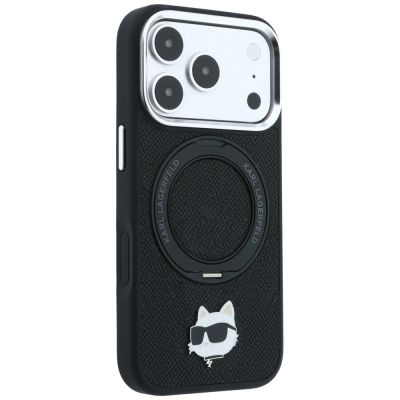 4. Karl Lagerfeld mit Ringständer 360 Choupette Head Pin MagSafe Hülle für iPhone 18 Pro / 17 Pro - Schwarz