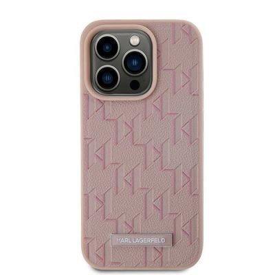 3. Karl Lagerfeld Leder-Monogramm-Metall-Logo-Hülle für iPhone 15 Pro – Rosa