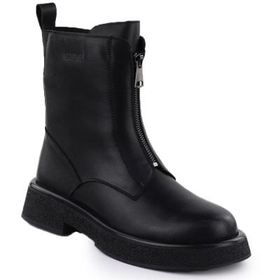 Schwarze Damen-Ankle-Boots aus Leder, Goe SS2N4145