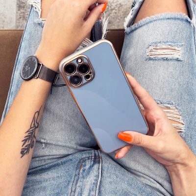 7. Lighting Color Hülle für Samsung Galaxy A73 5G Gold Frame Gel Cover Blau
