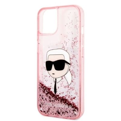 6. Karl Lagerfeld Glitzer Karl's Head Hülle für iPhone 14 Plus – Rosa