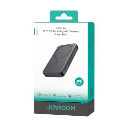 7. Powerbank Joyroom JR-W020 Mini 5000 mAh USB-A USB-C induktiv 20 W – schwarz + USB-C/USB-C-Kabel