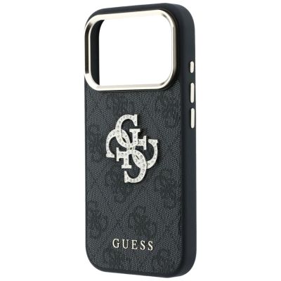 6. Guess 4G & Big Strass Logo Hülle für iPhone 17 Pro Max / 18 Pro Max - Schwarz
