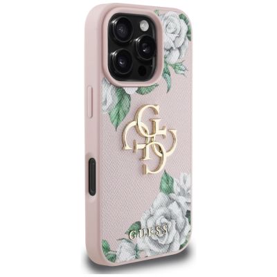 4. Guess Grained Roses Big 4G Logo iPhone 16 Pro Max Hülle - Rosa