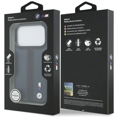 8. BMW M MagSafe Hülle mit perforiertem Streifenlogo für iPhone 17 Pro – Marineblau