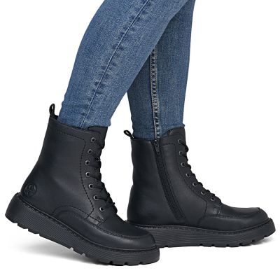 6. Schwarze Damen-Ankle-Boots aus Leder mit Plateau, Rieker 70410-00