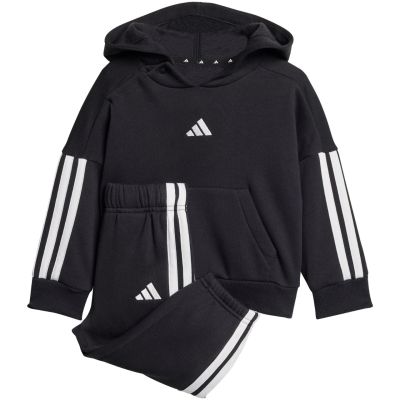 8. adidas Essentials Jogginghose mit 3 Streifen, Fleece-Hoodie, Trainingsanzug für Kinder, Schwarz JD6484