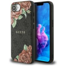 Guess 4G Flowers Print MagSafe Hülle für iPhone 16e - Schwarz