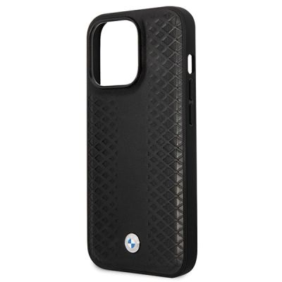 6. BMW Lederhülle mit Rautenmuster für iPhone 14 Pro – Schwarz