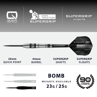 3. Harrows SUPERGRIP QP BOMB 90% Stahlspitzen-Darts