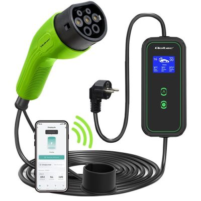 11. Qoltec 52476 Mobiles Ladegerät für Elektroautos (EV) mit 2-in-1-Ladegerät Typ 2 | 3,5 kW | 230 V | WLAN | LCD | Tragbar | Wandsteckdose | 5 m