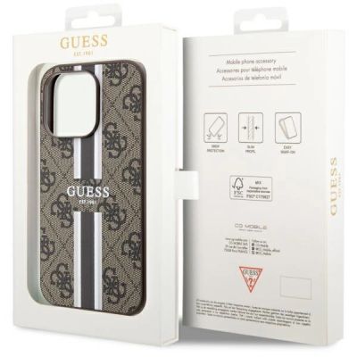 8. Guess GUHMP14LP4RPSW iPhone 14 Pro 6,1" braun/braunes Hardcase 4G bedruckte Streifen MagSafe