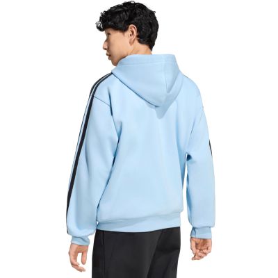 3. adidas Essentials Fleece-Kapuzenjacke mit durchgehendem Reißverschluss und 3-Streifen für Herren, Himmelblau KY4143