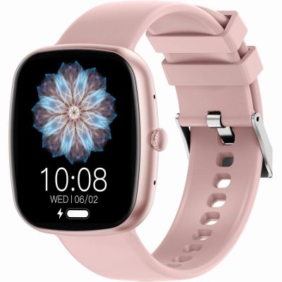 4. GRAVITY GT18-2 Damen-Smartwatch, pinkes Silikonarmband + weißes Armband