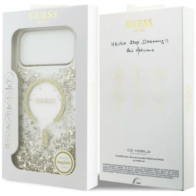8. Guess MagSafe-Hülle mit Harzboden und Glitzer für iPhone 18 Pro Max / 17 Pro Max – Gold