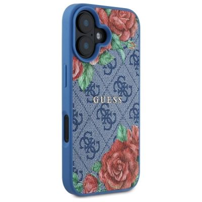 4. Guess GUHMP16SP4ROPEMCB iPhone 16 6,1" blau/blaues Hardcase 4G Flowers Print MagSafe