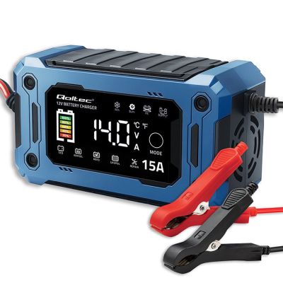 QOLTEC Ladegerät 12V 15A | Gleichrichter für AGM-, Gel- und LiFePO4-Akkus | LCD