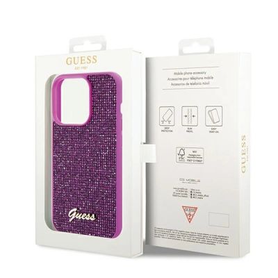 8. Guess Disco Metal Script Hülle für iPhone 14 Pro – Fuchsia