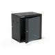 19" 12U 600x450 Wandschrank (optional zweiteilig), einflügelige Glastür, abnehmbare Rückwand und Seitenwände, abschließbar, 4 Träger, schwarz, zur Selbstmontage – Flatpack, ALANTEC