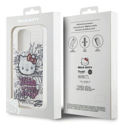 8. Hello Kitty IML Kitty On Bricks Graffiti Hülle für iPhone 14 Pro – weiß