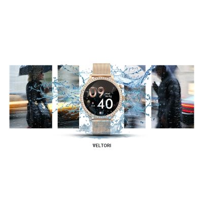 24. VELTORI VT310-1 Damen-Smartwatch, Goldarmband + rosa Silikonarmband