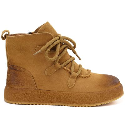 2. Damen-Ankle-Boots aus Leder mit dicker Sohle, kamelfarben, Artiker 55C1008