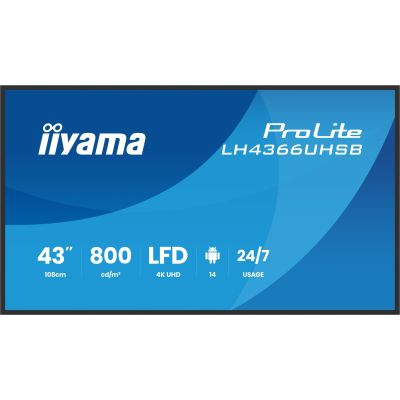 14. iiyama LH4366UHSB-B1AG Digital Signage Display, Flachbildschirm, 109,2 cm (43") LCD, WLAN, 800 cd/m², 4K Ultra HD, Schwarz, integrierter Prozessor, Android, 24/7-Betrieb