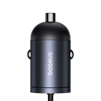 3. Baseus Tiny Star 30W Autoladegerät mit integriertem Spiral-USB-C-Kabel – Schwarz