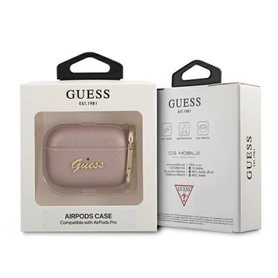 3. Guess GUAPSASMP AirPods Pro Cover Pink/Pink Saffiano Script Metal Collection