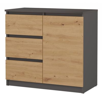 Kommode mit 1 Tür und 3 Schubladen, Anthrazit/Artisan-Set