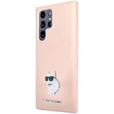 2. Karl Lagerfeld Choupette Metal Pin-Hülle aus Silikon für Samsung Galaxy S23 Ultra – Rosa