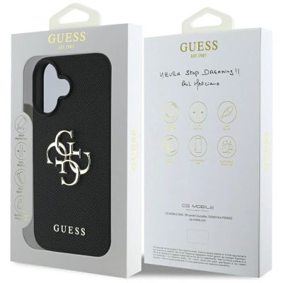 8. Guess Grained Big 4G Logo Small Classic Logo Hülle für iPhone 16 - Schwarz